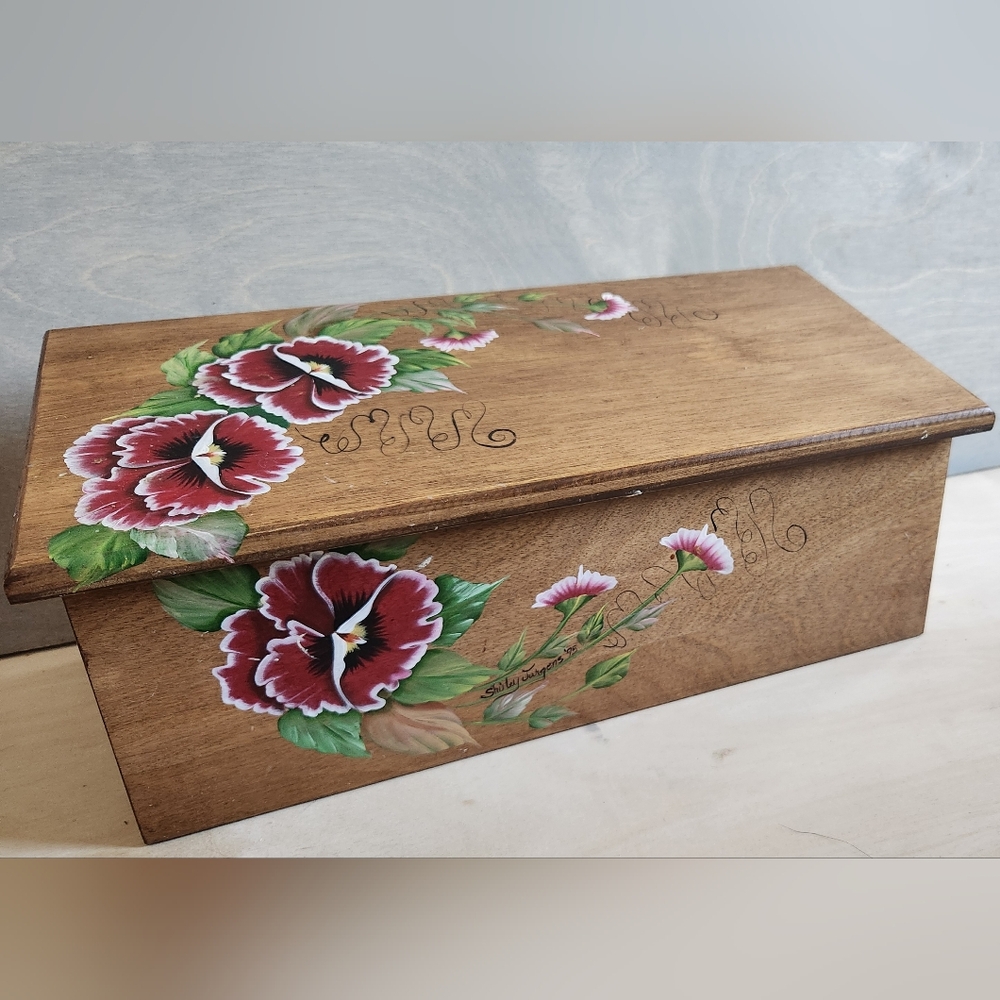 Divided Hand-Painted Wooden Box with Floral Design,‎ Tea/herbs/office/seeds Etc